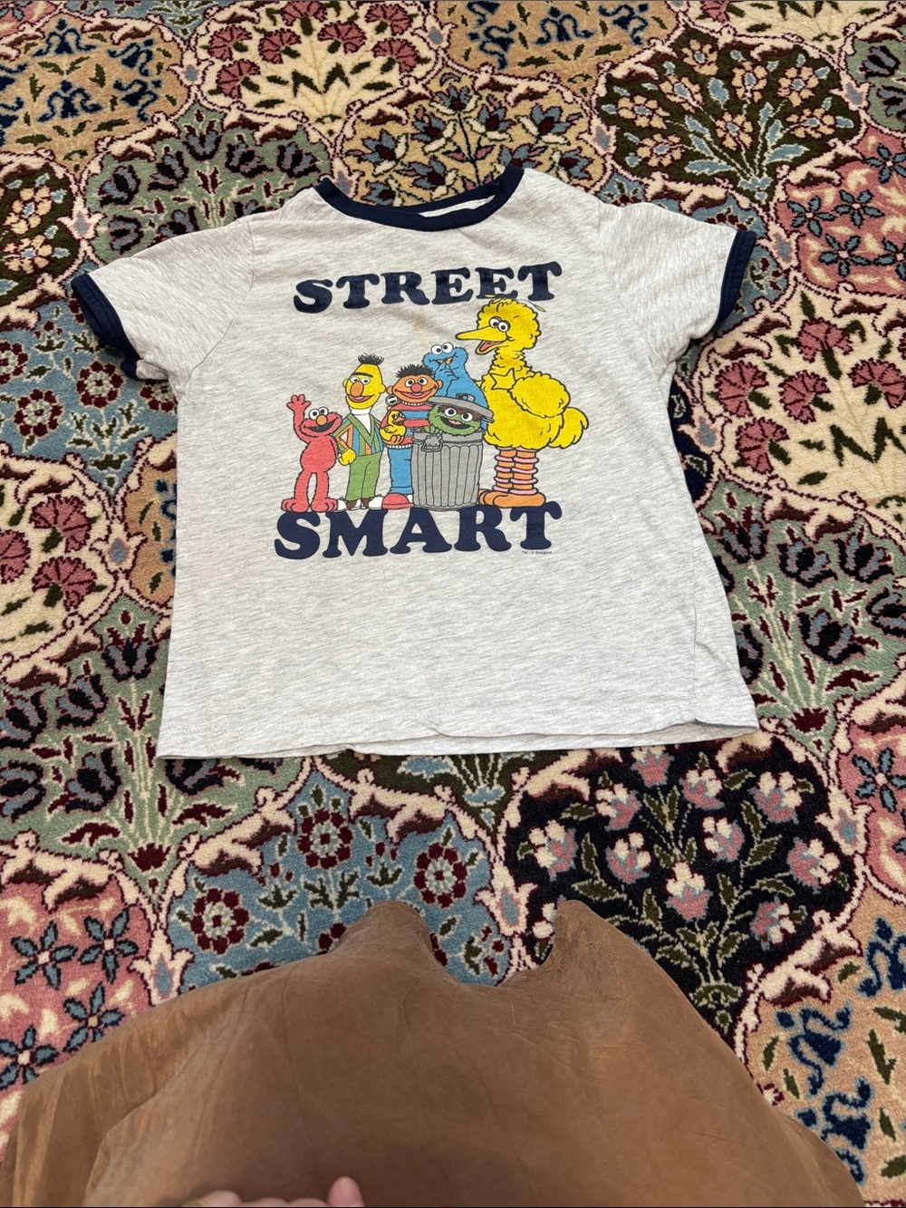 Kids 'Street Smart' Sesame Street Graphic Tee - Grey with Navy Trim